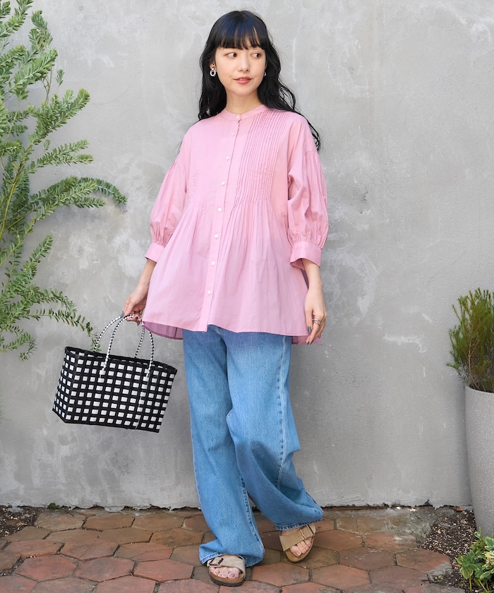 Drawer ドゥロワーピンタック七分袖ブラウスシャツ2022