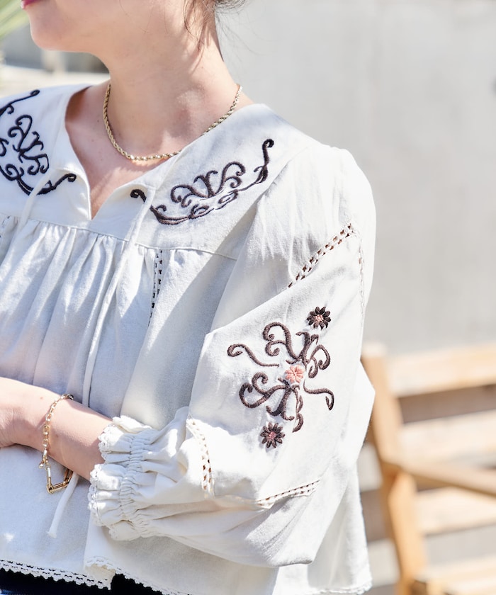 インド 刺繍 モックショートシャツ