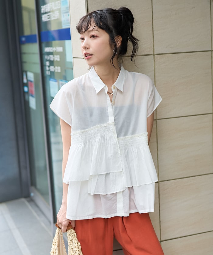 インドボイル アシメフリルブラウス