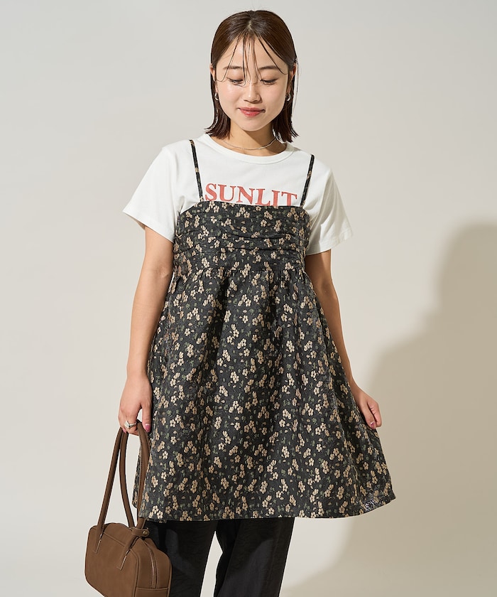 クロッケフラワージャガード バックリボンキャミ ミニワンピース＜セットアップ対応＞