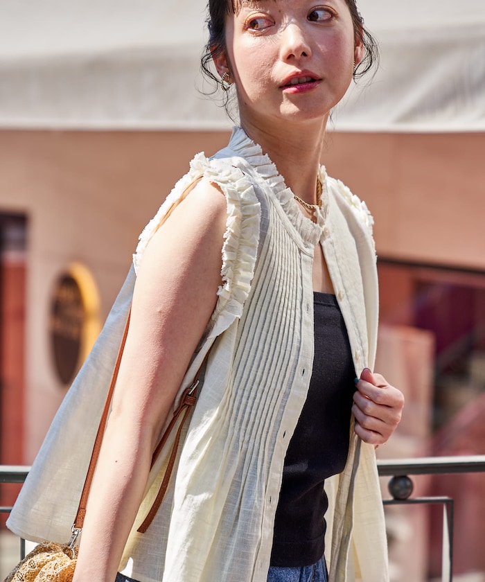 インド 裁ち切りフリルブラウス