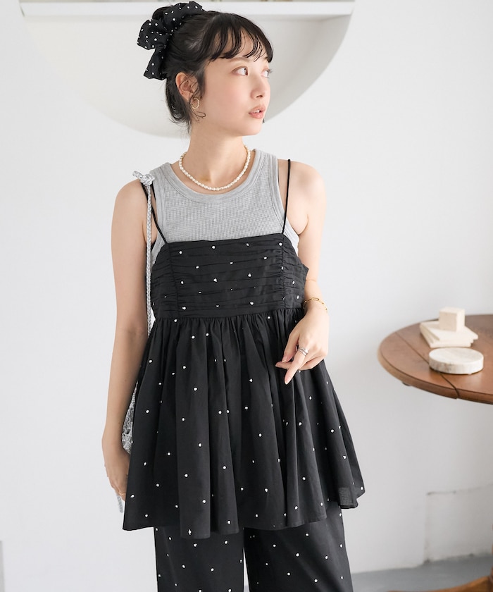 インド ラメドット刺繍 バックオープンキャミソール＜セットアップ対応＞