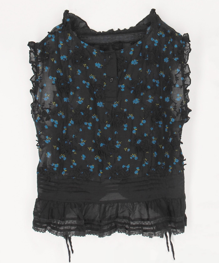 sheer flower vest blouse