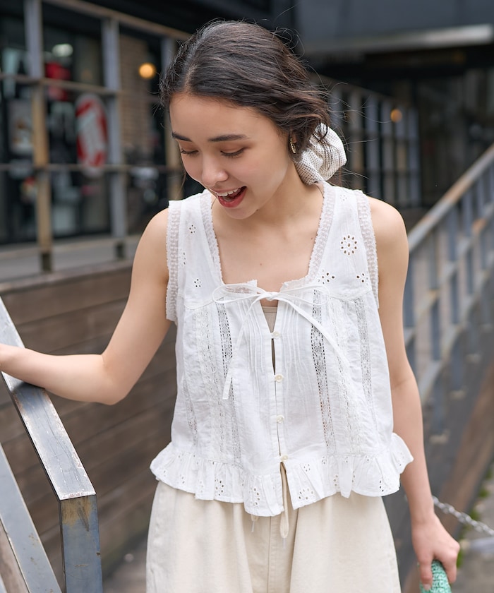 インド レース ノースリーブブラウス