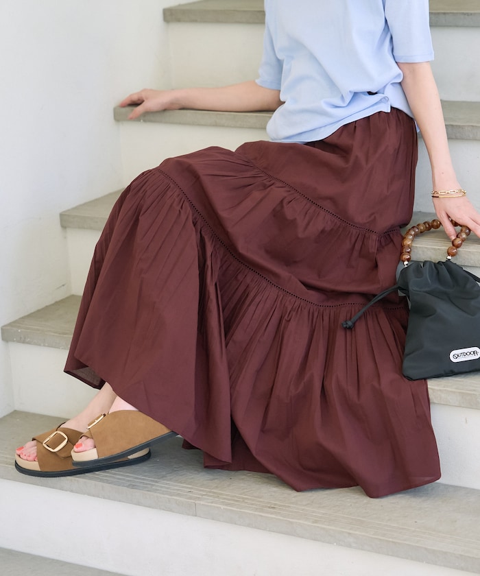 インド はしごレース ティアード マキシスカート