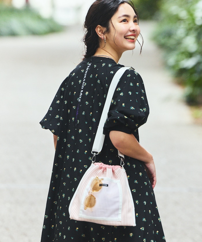 別注 UVカット パフスリーブワンピース/デニムライク/花柄