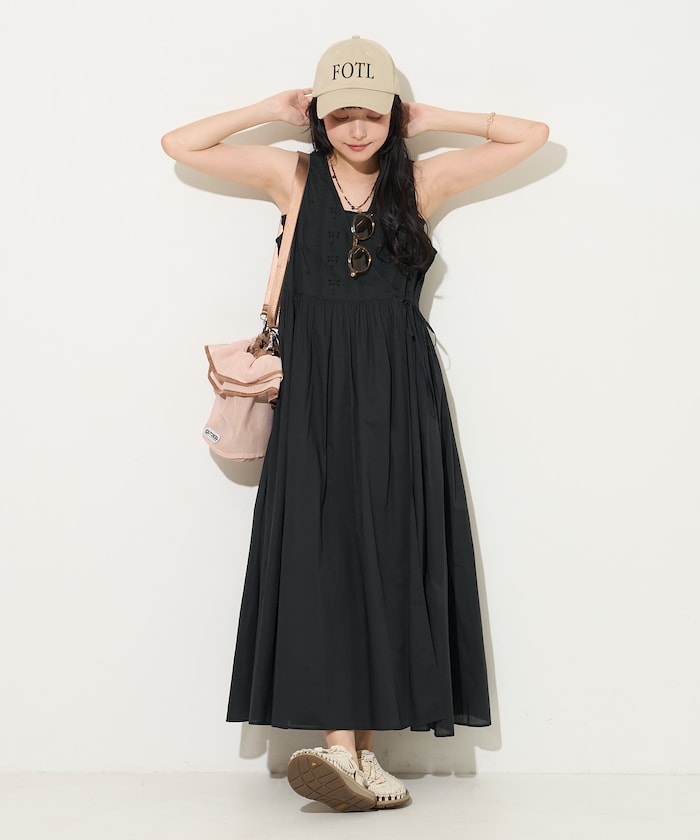 インドボイル カシュクール 同色刺繍 ノースリワンピース