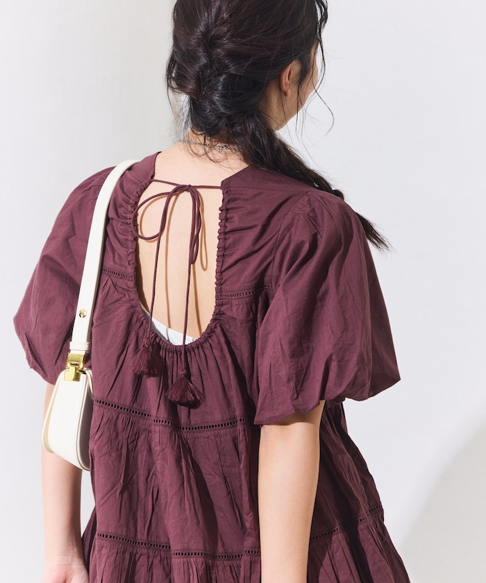 インドボイル バックオープン ティアードミニワンピース