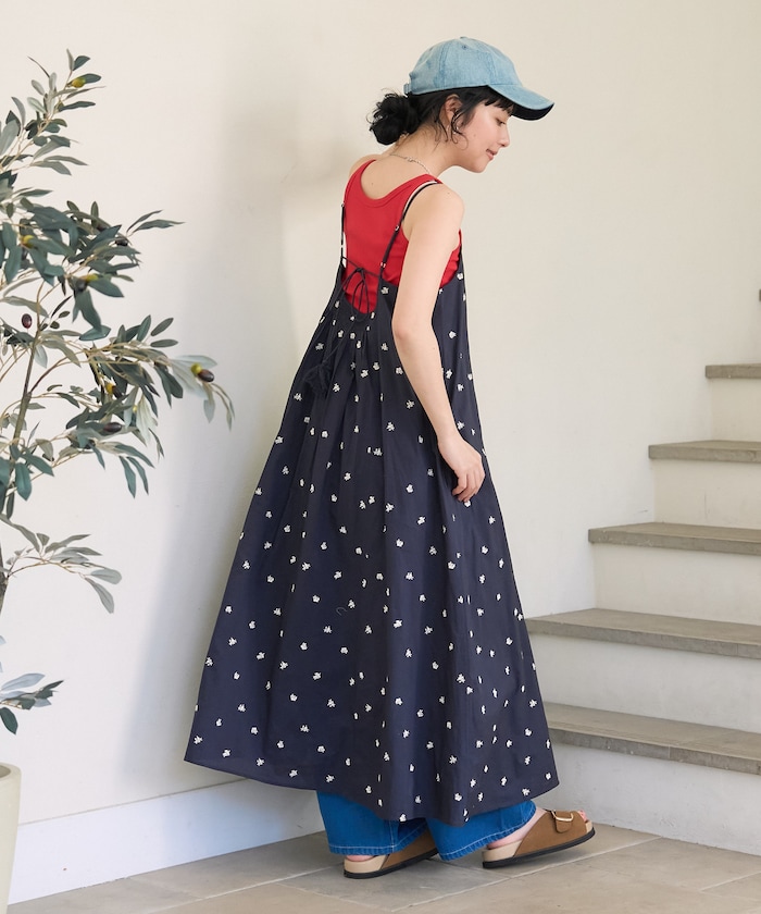 インド 小花刺繍 キャミワンピース