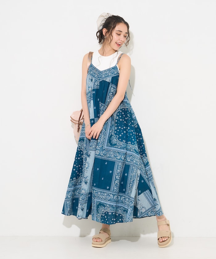 インド スカーフプリント キャミワンピース