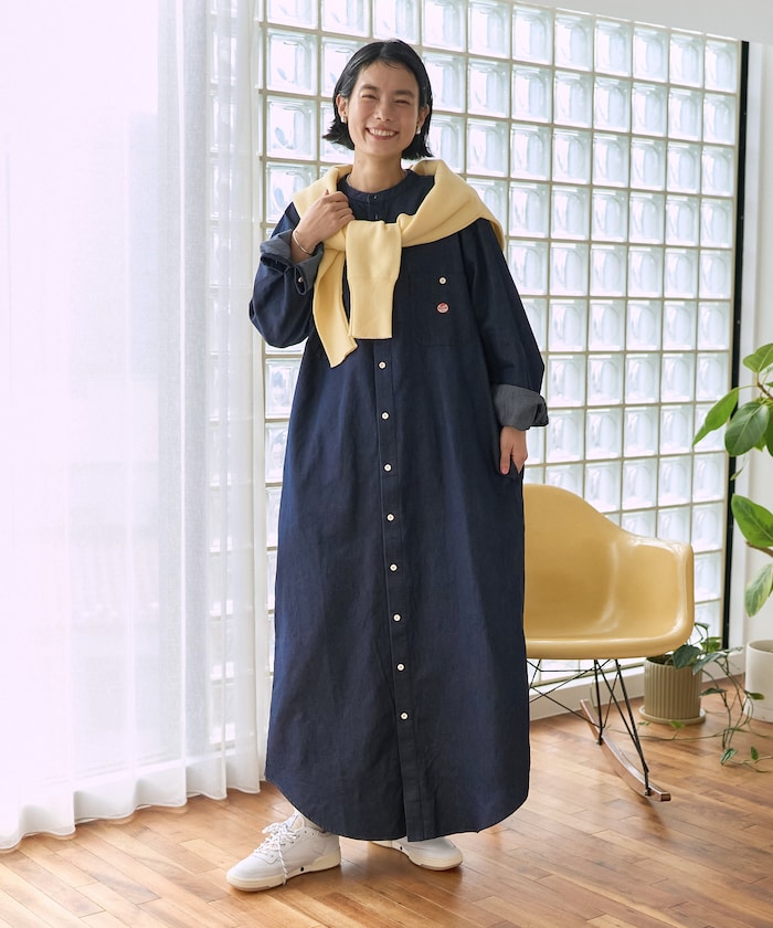 別注 テンセルデニム ノーカラー シャツワンピース