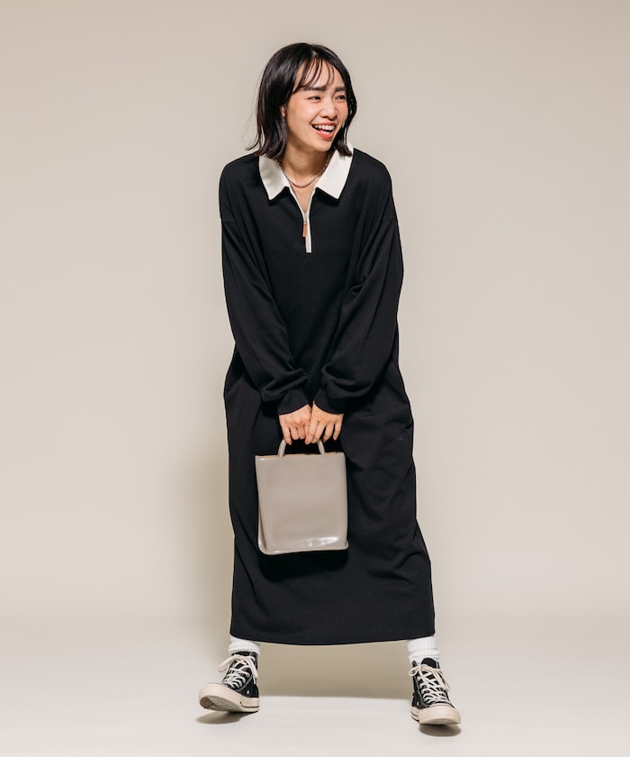 配色襟 ポロワンピース　限定展開