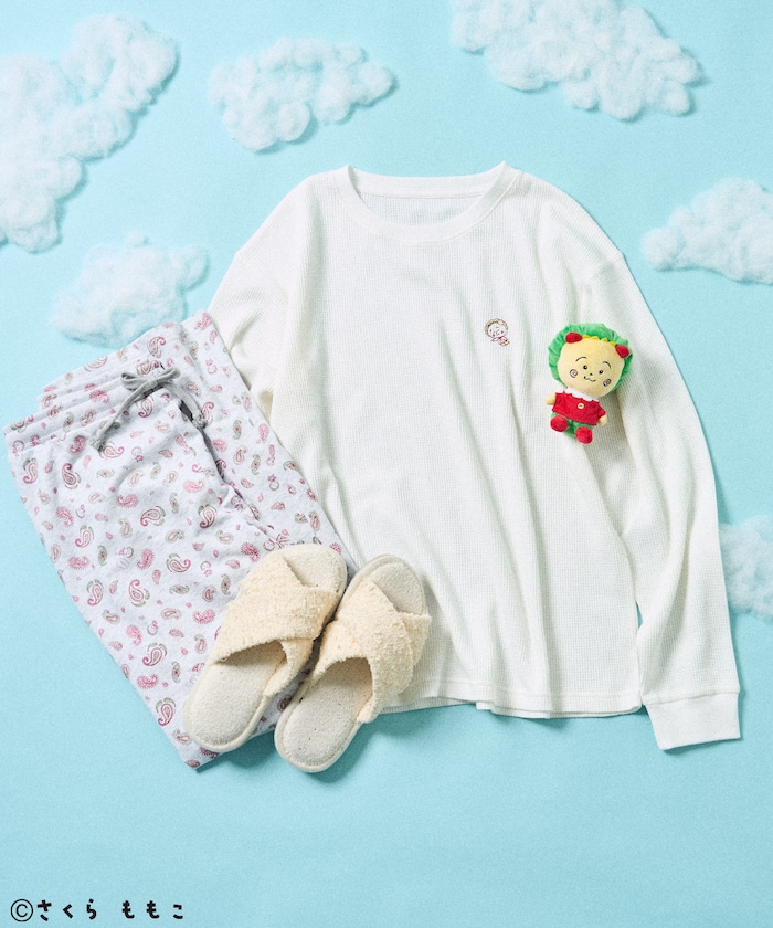 【7月18日12:00発売】COJI-COJI 長袖 ルームウェアセット/パジャマセット/ワッフルロンT スウェットパンツ セット/総柄パンツ