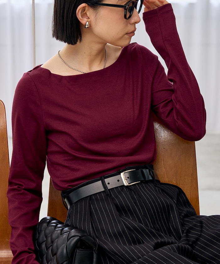 ＜新色追加＞コットンモダール ボ ートネックロンT