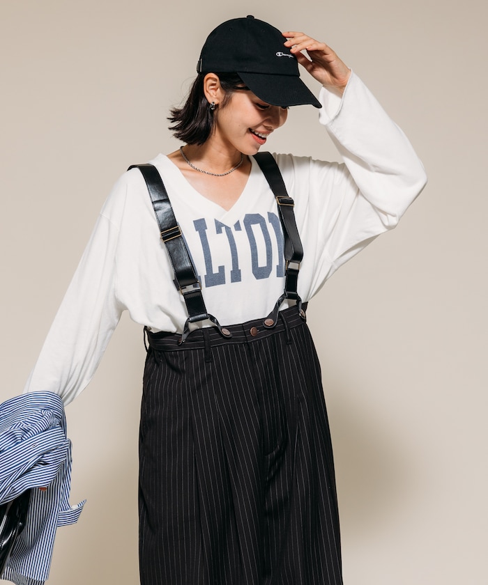 【FREAK'S STORE】 ヴィンテージ Vネック ロゴ ロンT 【限定展開】 female