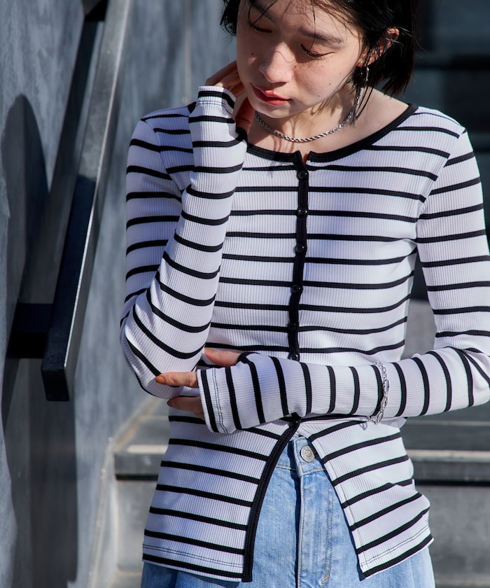 コットンモダール リブカーディガン