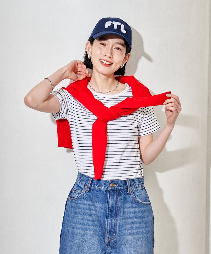 コットンモダール クルーネック ボーダーTシャツ