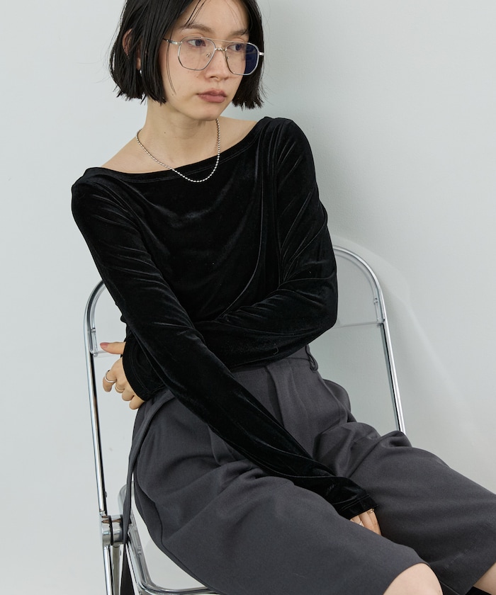 シアーベロア ボートネックロンT