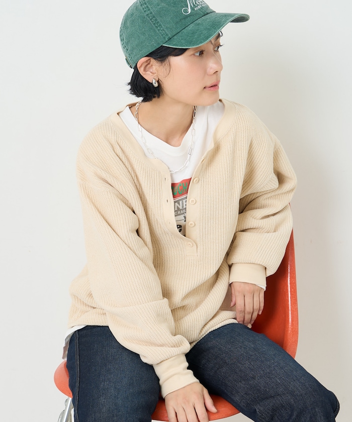モールワッフル ヘンリーネック Tシャツ