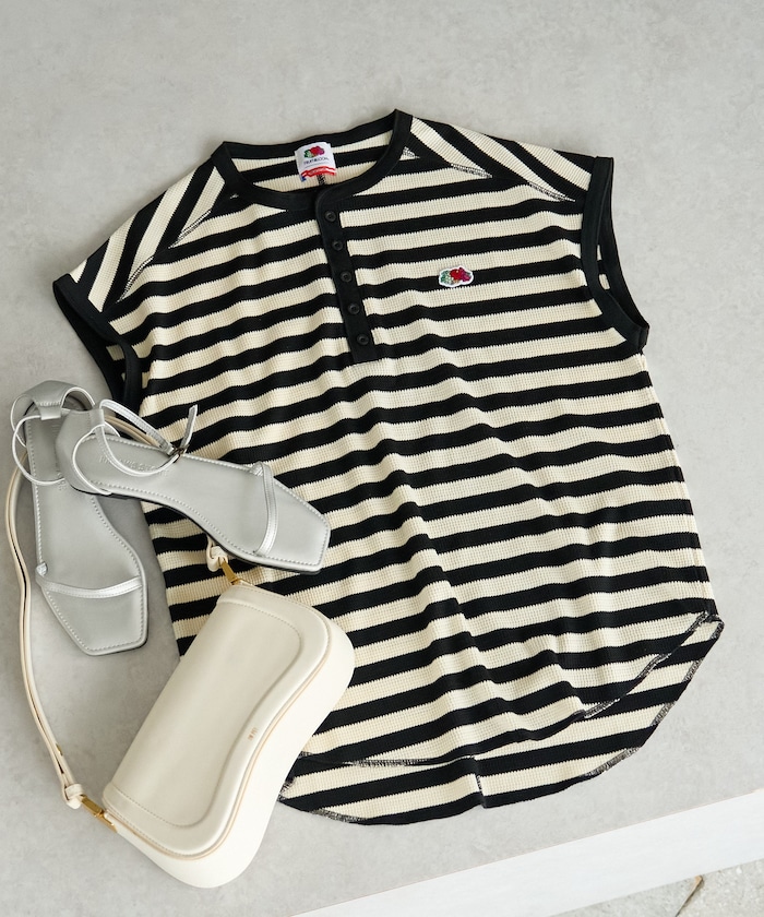 【3月5日12:00～販売開始】別注 ワッフル ヘンリーネック フレンチスリーブTシャツ