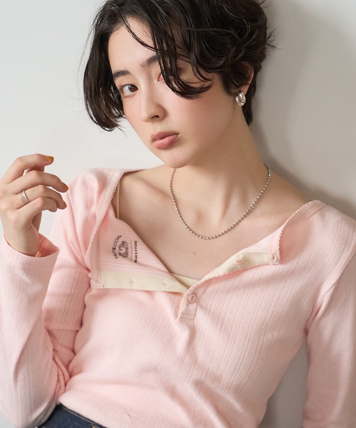 別注 アイレットフライス ヘンリーネックロンT