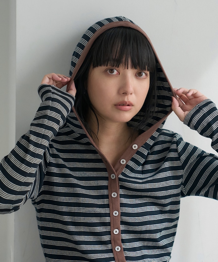 別注拼接羅紋連帽開襟衫