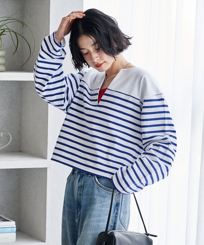 別注 バスクボーダー Vネックプルオーバー