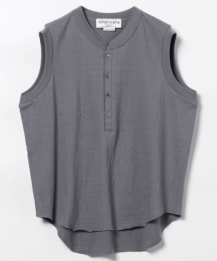 クロップド ノースリーブ ヘンリーネックトップス