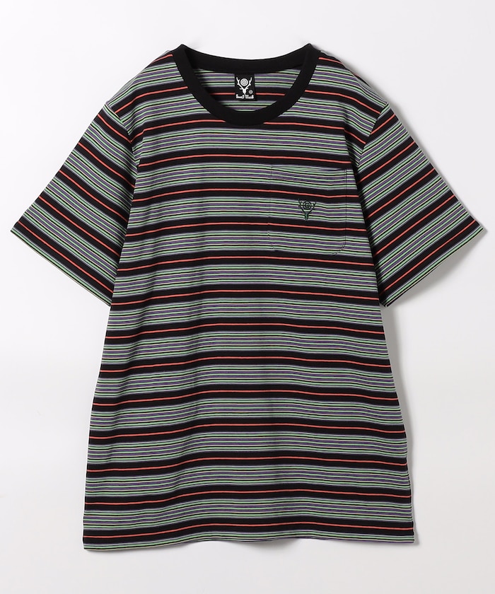 S/S Round Pocket Tee - Cotton Multi Wide Stripe Jersey