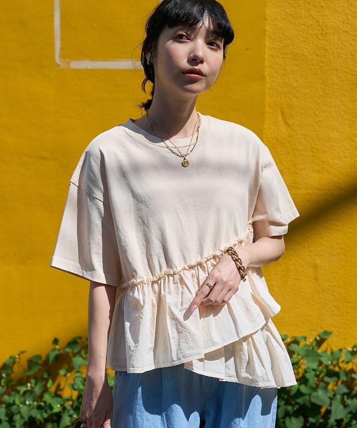 【FREAK'S STORE】 裾フリル ピグメントTシャツ female 【FREAK'S STORE】 裾フリル ピグメントTシャツ female