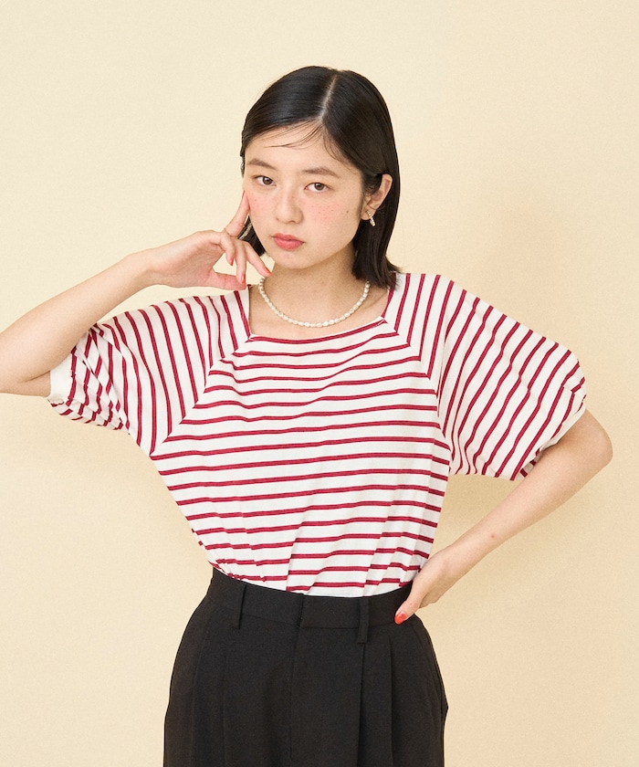 【FREAK'S STORE】 バルーンスリーブ スクエアネック ボーダーTシャツ female 【FREAK'S STORE】 バルーンスリーブ スクエアネック ボーダーTシャツ female