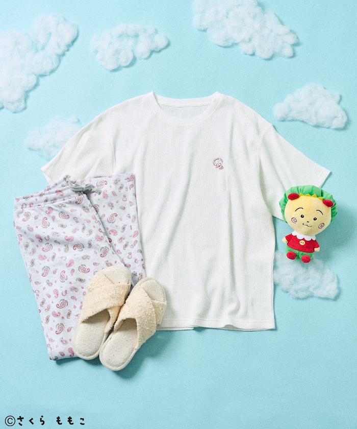 【7月18日12:00発売】COJI-COJI 半袖ルームウェアセット/パジャマセット/ワッフルTシャツ スウェットパンツセット/総柄パンツ