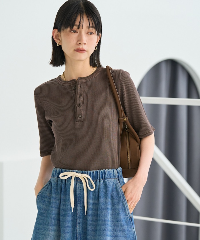 アーミーリブ ヘンリーネックTシャツ