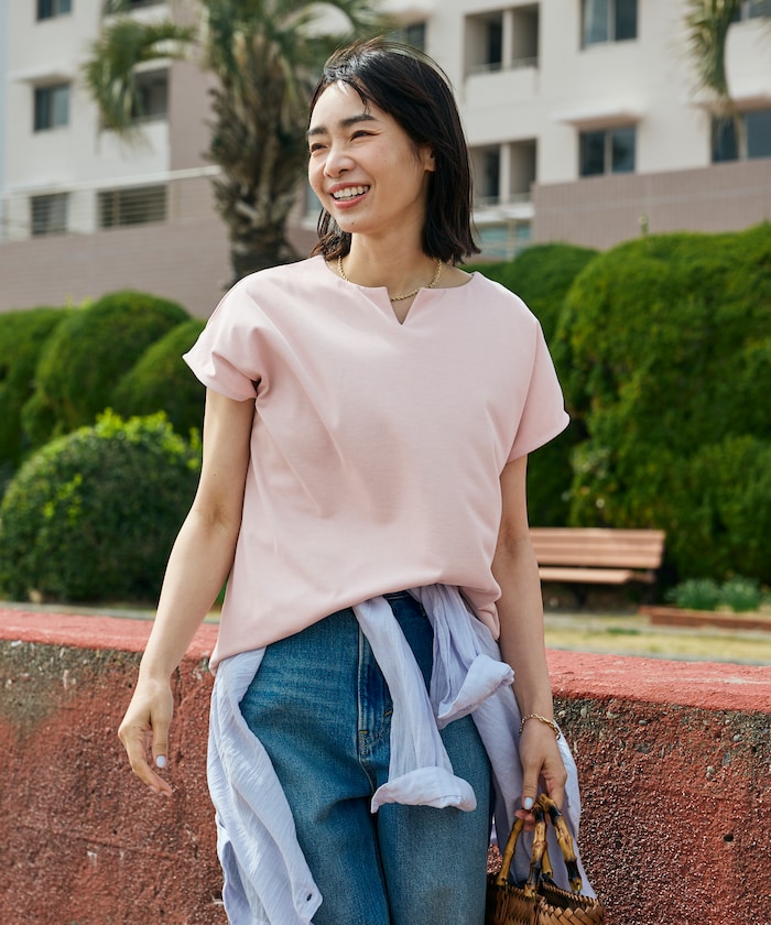 <接触冷感/UV> AIRDRY HIGHCOOL キーネックTシャツ