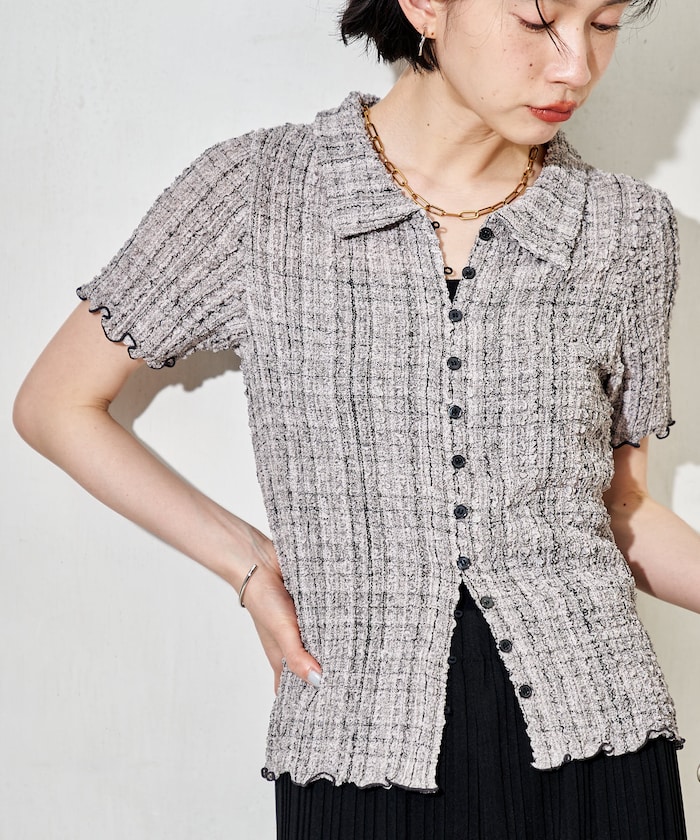 チェック ポコポコ 半袖ブラウス