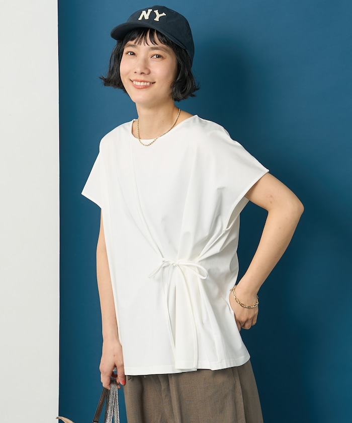 リボンギャザー半袖Tシャツ