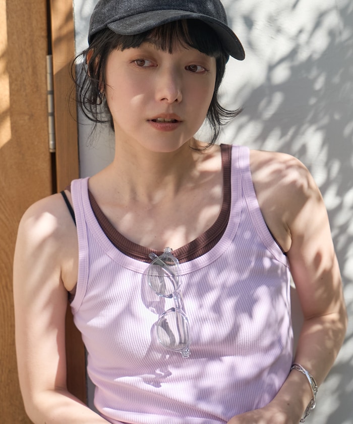 コットンモダール リブタンクトップ