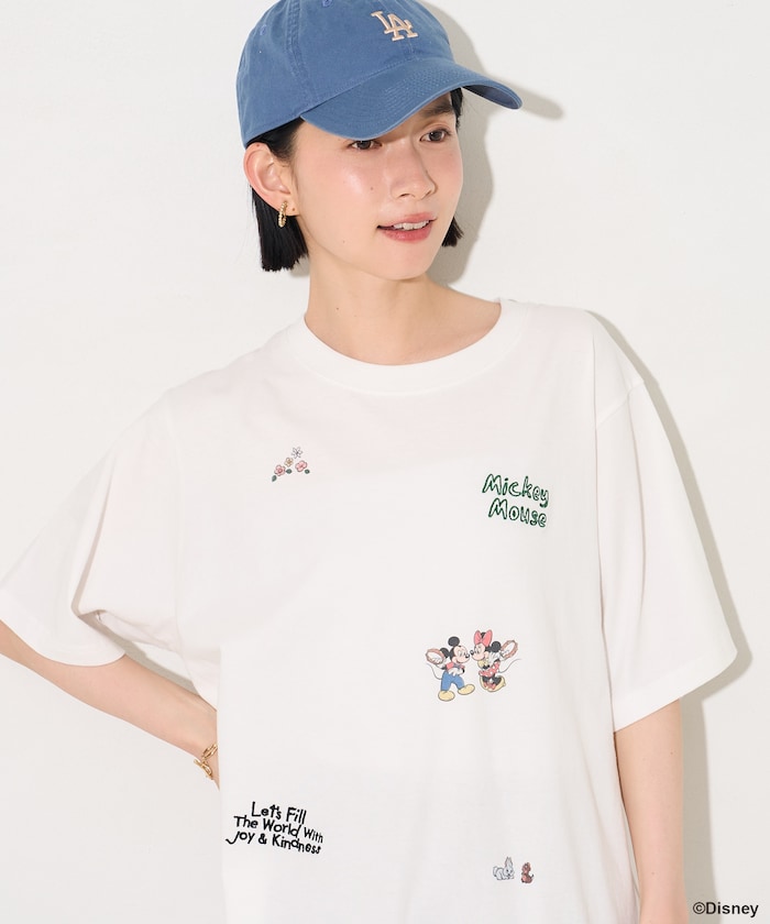 【MICKEY MOUSE】レトロ総柄 刺繍 Tシャツ