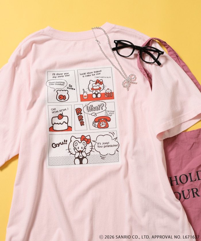 ”HELLO KITTY' 目隠し コミックプリントTシャツ