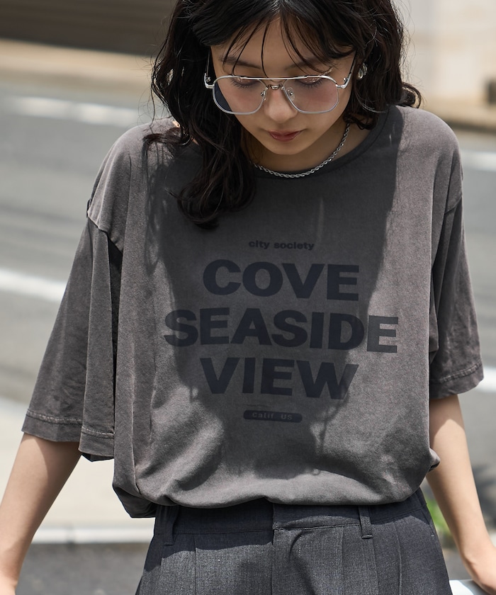 ルーズネック ピグメントロゴTシャツ