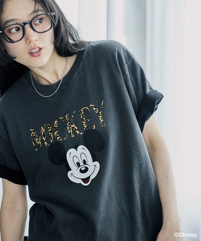 【MICKEY MOUSE】 Leopard logo Tシャツ/ミッキーマウス