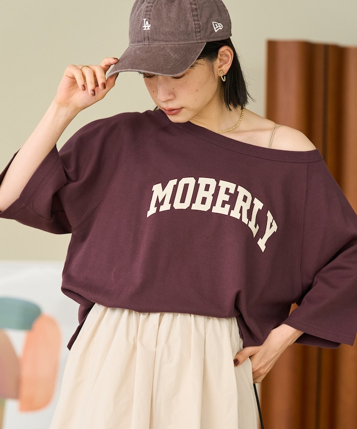 2WAY スムース ロゴ 7分袖Tシャツ/オフショルダーTシャツ