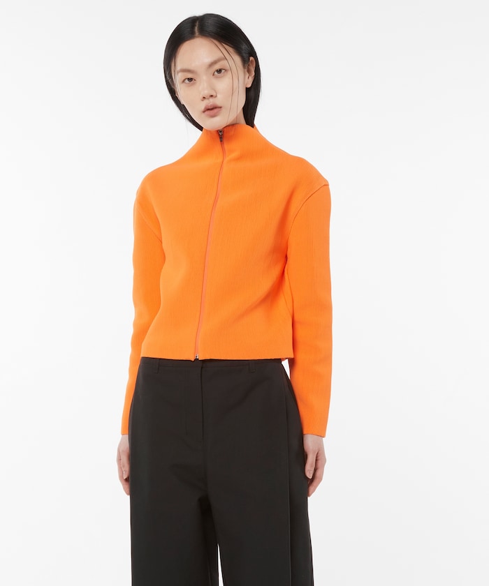 MOCK NECK ZIP-UP CARDIGAN