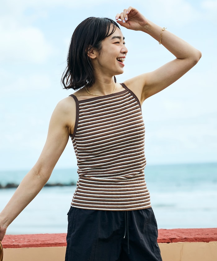 【Beach & Festival】カップ付き ボーダーキャミソール