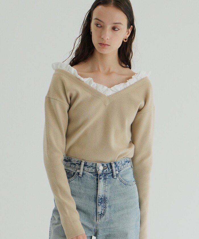 CLANE/2WAY FRILL V NECK KNIT TOPS｜Daytona Park(FREAK