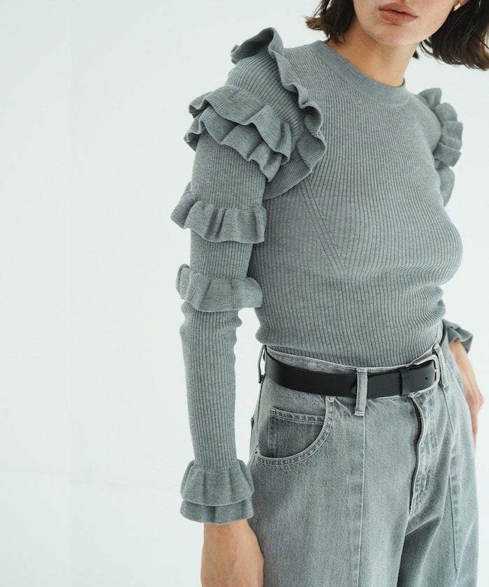 FRILL SLEEVE KNIT TOPS