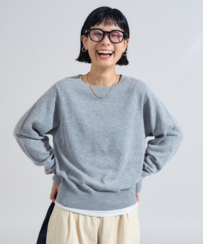 マシーンウォッシャブル ウールブレンド クルーネックニット