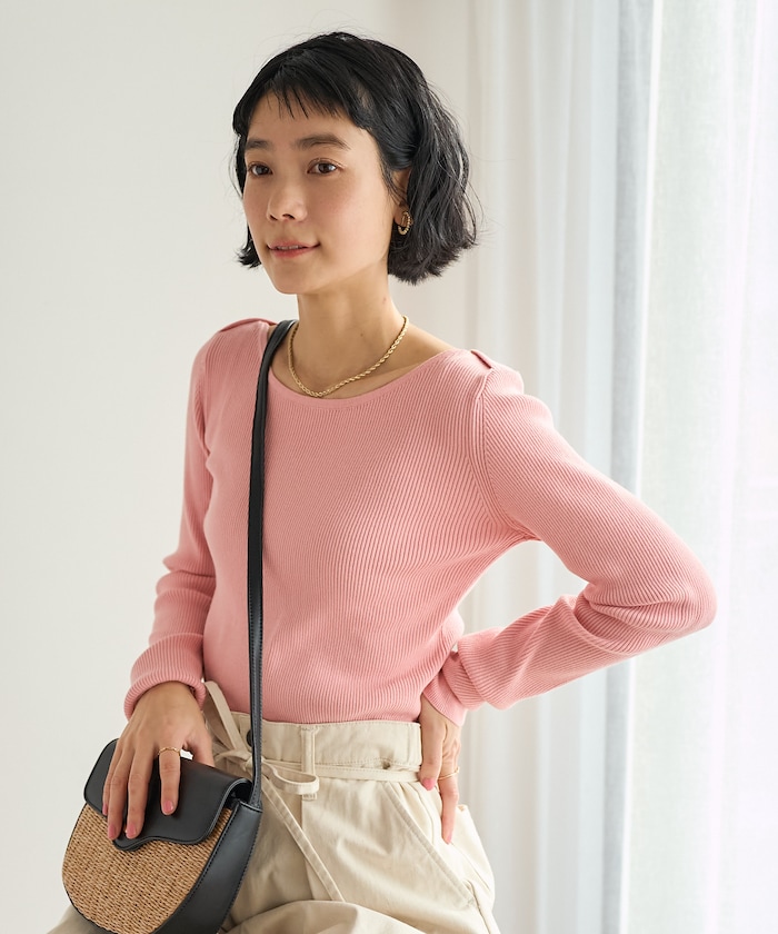 ＜新色追加＞マシーンウォッシャブル シルク入り ボートネックリブニット