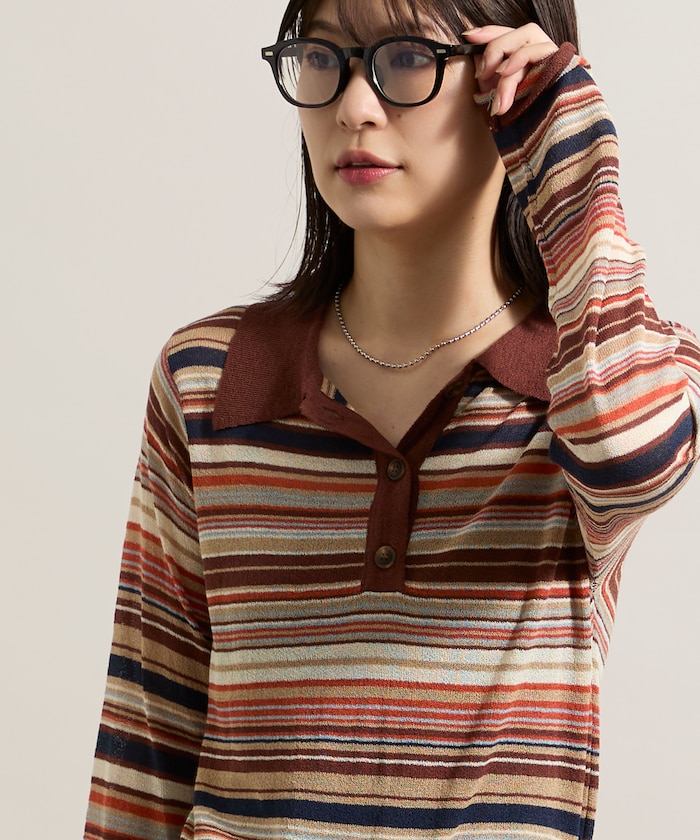 【FREAK'S STORE】 シアー コンパクト 長袖ポロニット female 【FREAK'S STORE】 シアー コンパクト 長袖ポロニット female