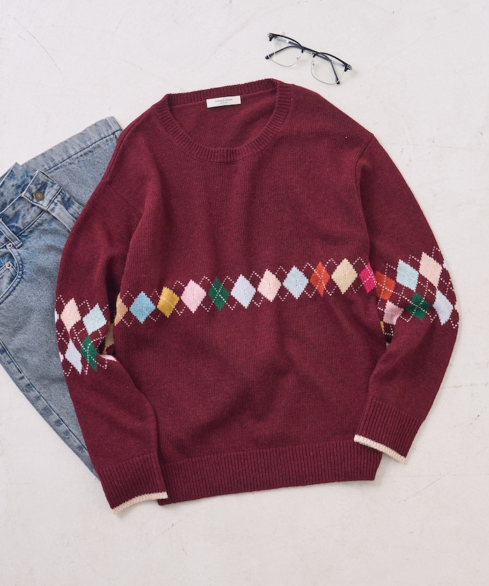 配色ミニアーガイル ニットプルオーバー